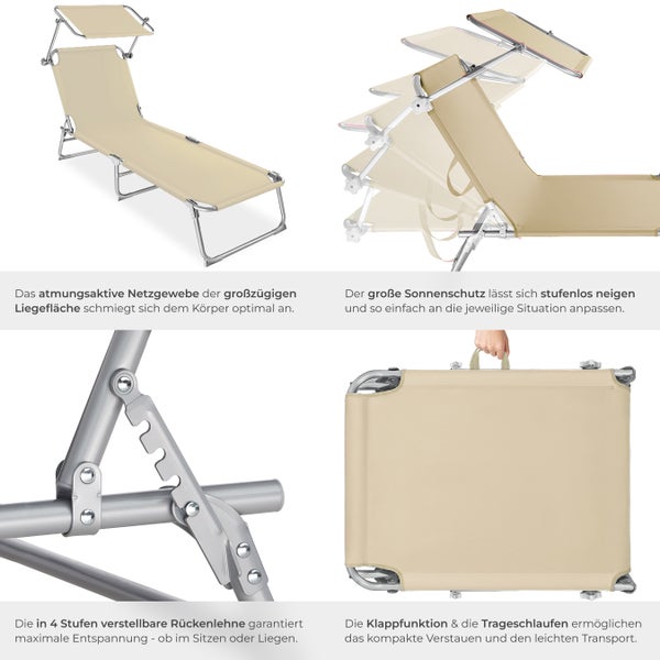Gartenliege tectake  190 x 68 x 28 cm klappbar beige