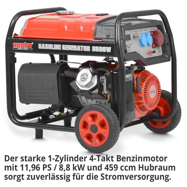 Hecht Stromerzeuger mit rotem Gehäuse und schwarzem Rahmen