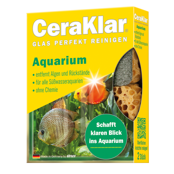 CeraKlar Aquarium Glasreiniger zur Entfernung von Algen und Rückständen in Süßwasseraquarien, chemiefrei, 2 Stück.