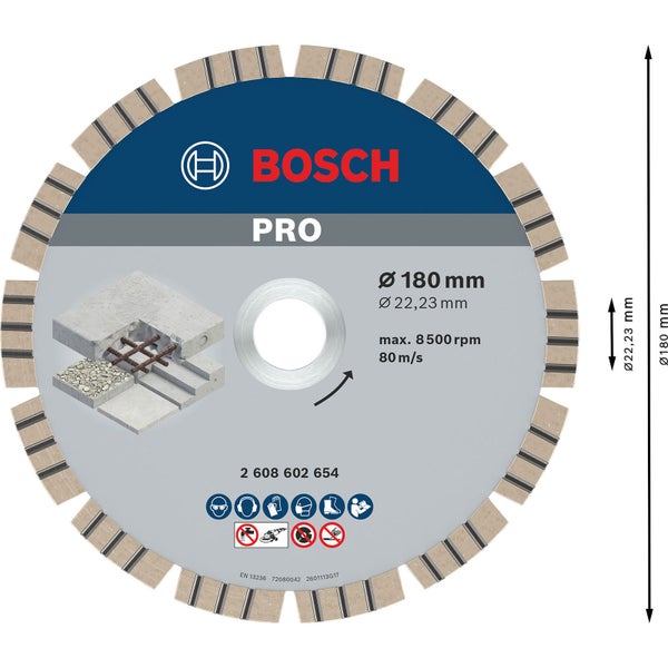 Bosch PRO Concrete Diamanttrennscheibe 180 x 22,23 mm - 2608602654