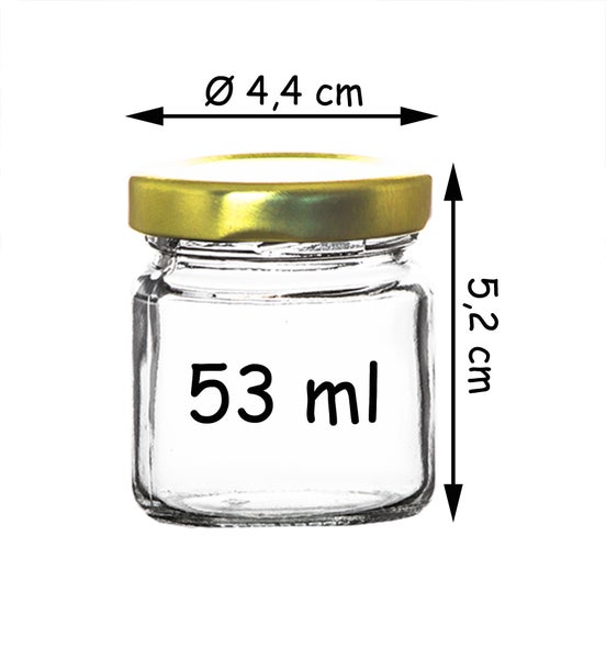 Leeres Glas mit 53 Milliliter Fassungsvermögen und Schraubverschluss