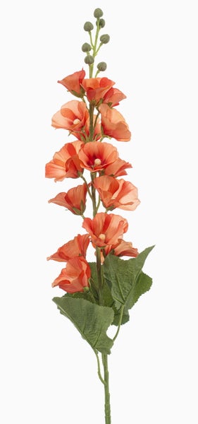Künstliche Rose mit orangefarbener Blüte und grünen Blättern.