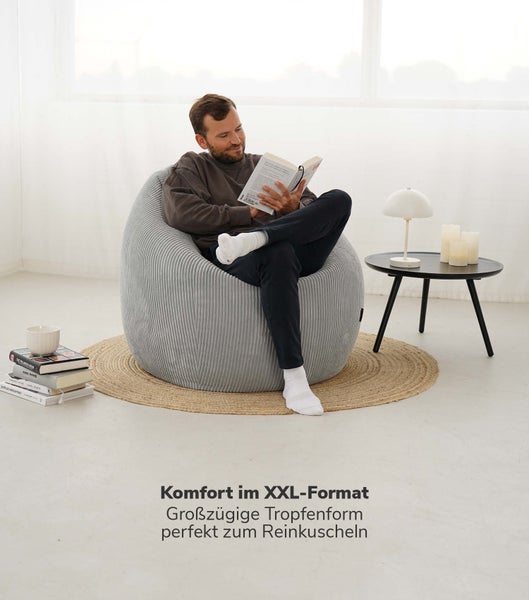 mokebo Sitzsack Cord XXL in Grau 'Der Tagträumer', Bean Bag mit EPS-Perlen Füllung
