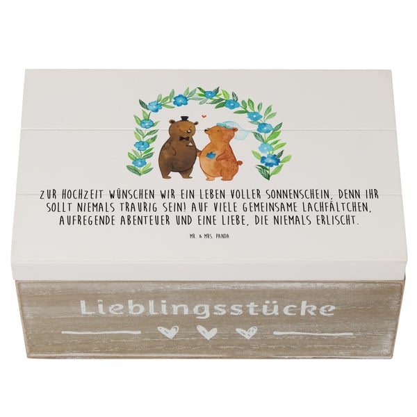 Mr. & Mrs. Panda 19 x 12 cm Holzkiste Bären Hochzeit - Weiß