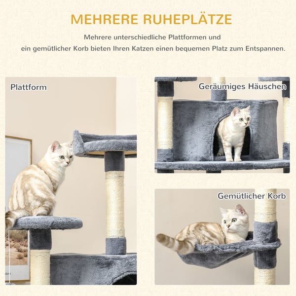 PawHut Katzenbaum Ecke Kratzbaum Spielbaum Katzenkratzbaum Katzen Kletterbaum Hellgrau 200 cm