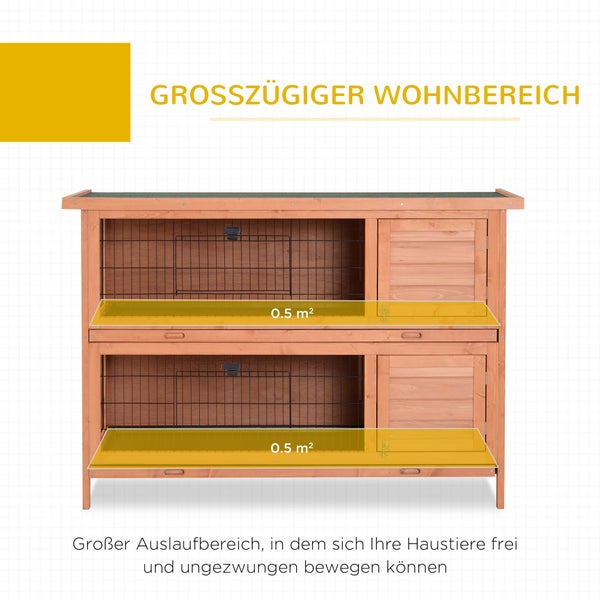 PawHut Kleintierstall Kleintierkäfig Kleintierhaus Meerschweinchenstall doppelstöckig Tannenholz Orange 136,4 cm x 50 cm x 93 cm