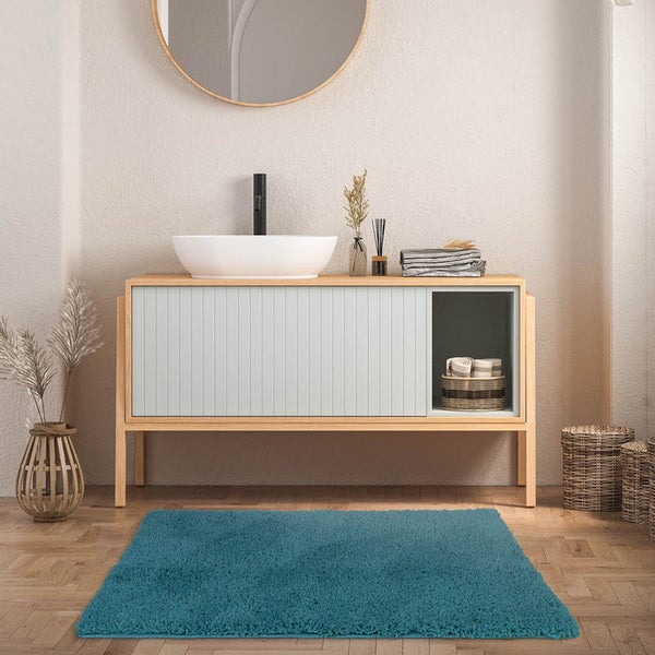 FLOORDIREKT Badematte Sky Soft - Reckteckig - Rutschhemmende Rückseite - Türkis - 50 x 80 cm