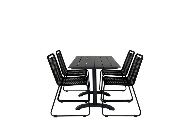 Denver Gartenset Tisch 70x120cm und 4 Stühle stabelS Lindos schwarz. 70 X 120 X 74 cm