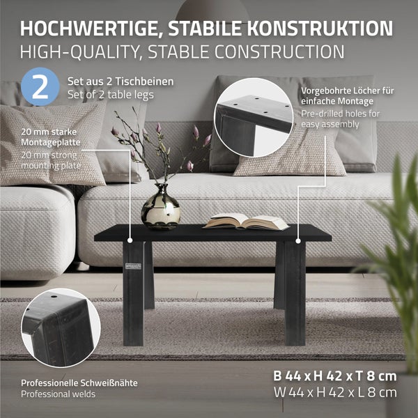 ML-Design 2er Set Tischbeine Loft 44x42 cm Industrial, Profil 8x2cm, Stahl, Industriedesign, U-Form, Metall Tischgestell scandic, Tischkufen Tischuntergestell Möbelfüße Bankkufen Bankgestell Bankbeine
