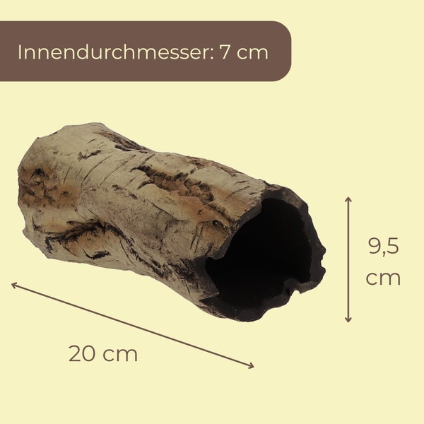 Aquarium- und Terrariumdekoration in Form eines Baumstammes, Länge 20 Zentimeter, Höhe 9,5 Zentimeter, Innendurchmesser 7 Zentimeter.