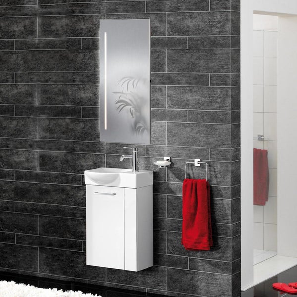 Fackelmann SCENO Gäste-WC Set 2 Teile – Waschtischunterschrank in Weiß mit Waschbecken aus Keramik – SBC Waschbeckenunterschrank schmal – Türanschlag rechts – Hahnloch links – 45 cm breit