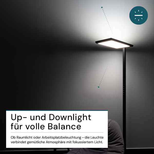 Stehlampe mit Up- und Downlight für Raum- und Arbeitsplatzbeleuchtung
