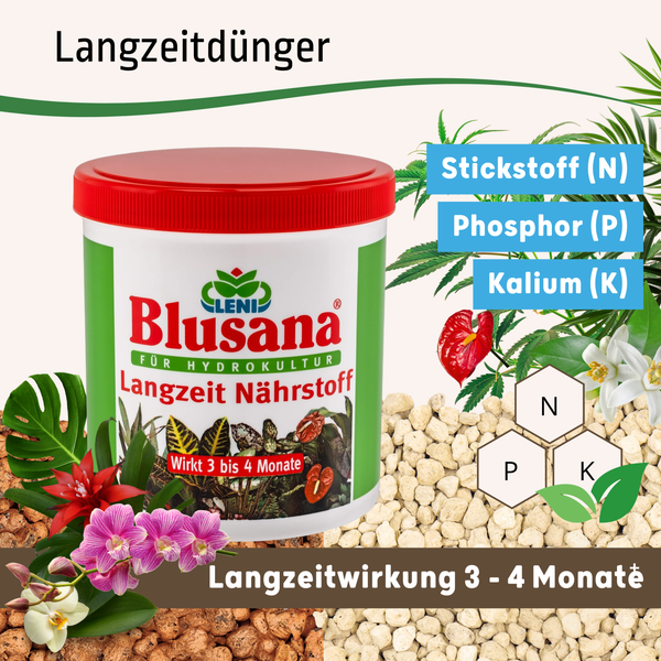 Blusana Langzeitdünger 1 Liter Lewatit HD 50 für Zierpflanzen in Hydrokultur Vorteilspaket (2 x 500 ml Dose)