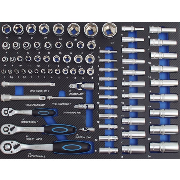 Profi Werkstattwagen Einlage blau Steckschlüsselsatz 80 tlg. Schaum 520x400mm