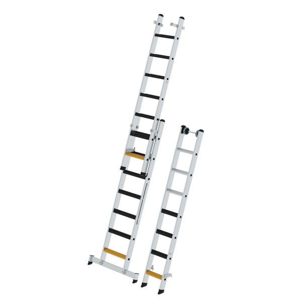 MUNK Stufen- Mehrzweckleiter mit Wandlaufrollen, clipstep R13 und Nivello® Traverse 3x7 Stufen