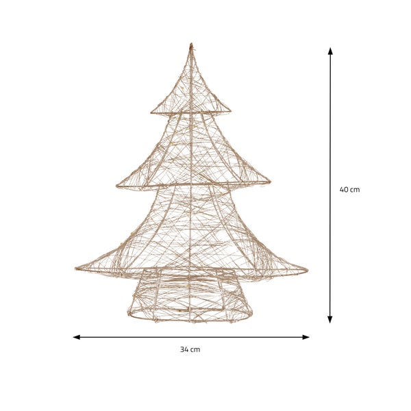 ECD Germany LED Deko Baum Weihnachten mit 30 warmweißen LEDs, 40 cm hoch, Metall, Gold, Weihnachtsbaum mit Beleuchtung & Timer, Innen, batteriebetrieben, Lichterbaum Tanne stehend Weihnachtsdeko