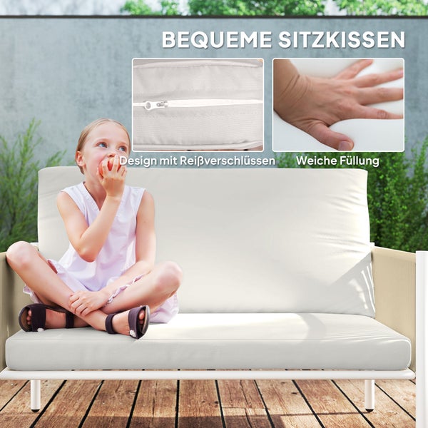 Outsunny Gartenmöbel Set aus Polyrattan Lounge-Set mit 2er Sofa Sessel Glastisch Kissen wetterfest Sitzgruppe für 4 Personen Outdoor Balkonmöbel Set Terrassenmöbel für Garten Balkon Braun+Grau