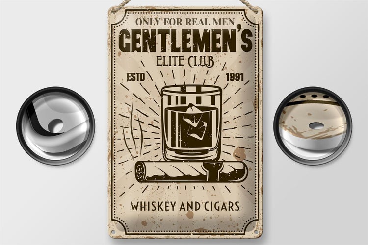 Blechschild Spruch Whiskey Cigars elite club real men 20x30cm