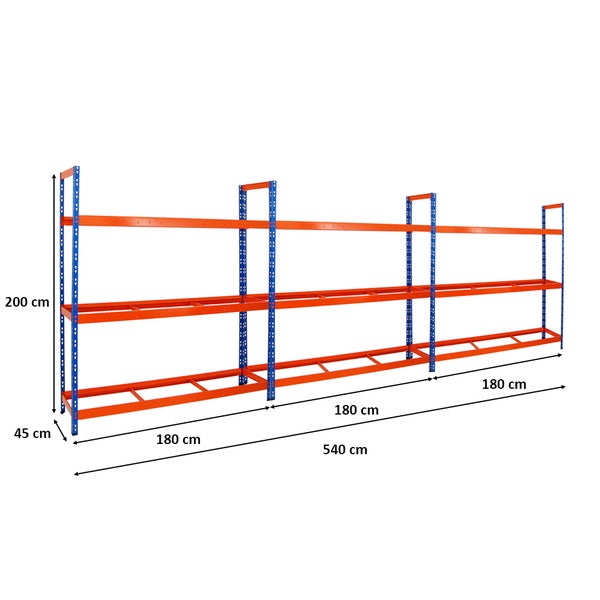 PROREGAL Mega Deal 3x Reifenregal Tiger XL HxBxT 200 x 180 x 45 cm Bis Zu 63 Reifen Blau-Orange