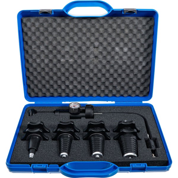 Abgastester-Set im blauen Kunststoffkoffer mit Manometer und Adaptern