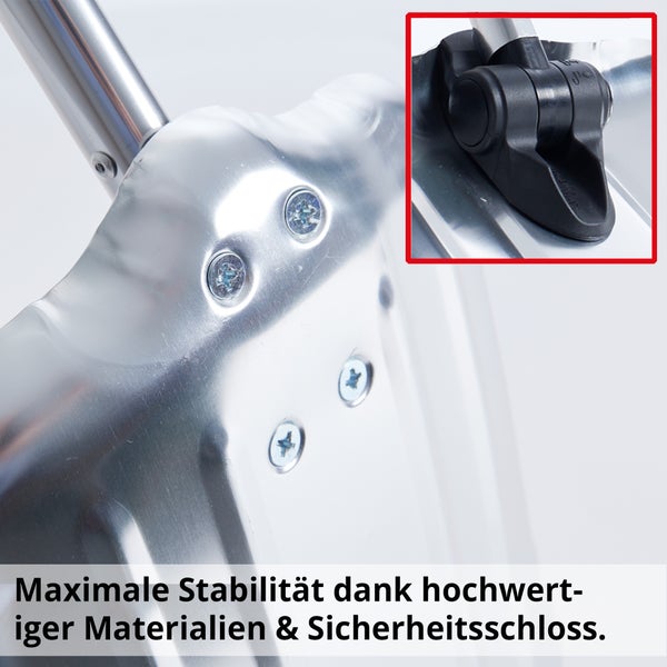 Detailaufnahme einer Aluminiumleiter mit Sicherheitsverriegelung