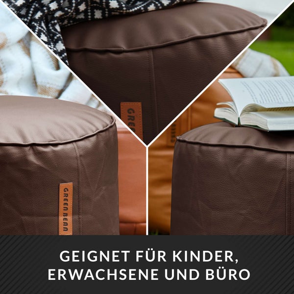 Green Bean Sitzhocker aus Kunstleder - Pouf mit EPS Perlen Füllung - 43 x 30 cm - perfekte Ergänzung zum Sitzsack - Sitzwürfel Sitzkissen Hocker Fußhocker - Dunkelbraun