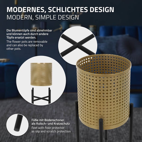 ML-Design Blumenständer 6er Set Schwarz-Gold, aus Stahl, Metall Pflanzenständer, Blumentopfständer mit Übertopf, Blumentopfhalter 6-tlg, Pflanztopf Dekoständer Blumensäule Blumenhocker Pflanzenhocker
