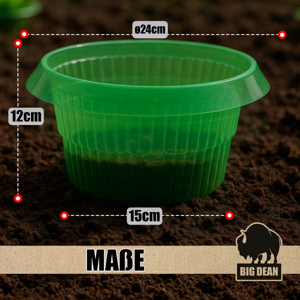 Abmessungen eines grünen Pflanzgefäßes