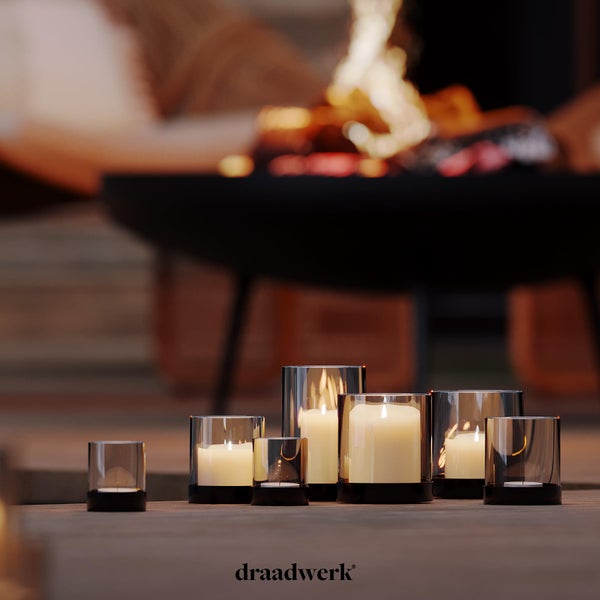 draadwerk® Kerzenhalter | 4er Set Tischdeko Windlichter | Teelichtgläser | Pulverbeschichtetes Metall & verdunkeltes Glas | Für Wohnung & Balkon | Stimmungsvolles Ambiente | Schwarz (Schwarz)