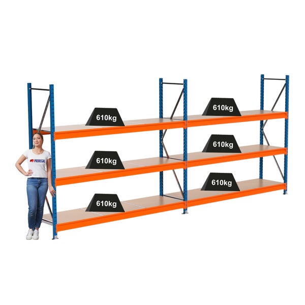 Lagerregal mit drei Ebenen und einer Traglast von 610 Kilogramm pro Ebene