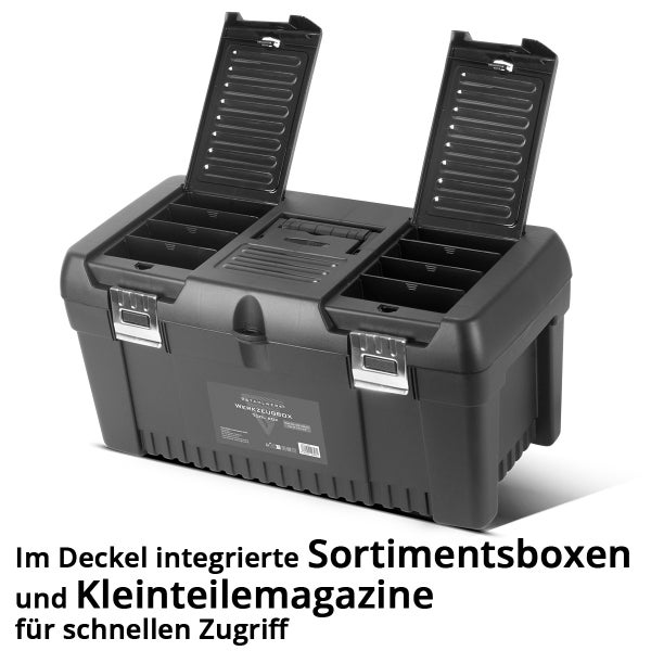 Werkzeugkasten mit Sortierboxen im Deckel