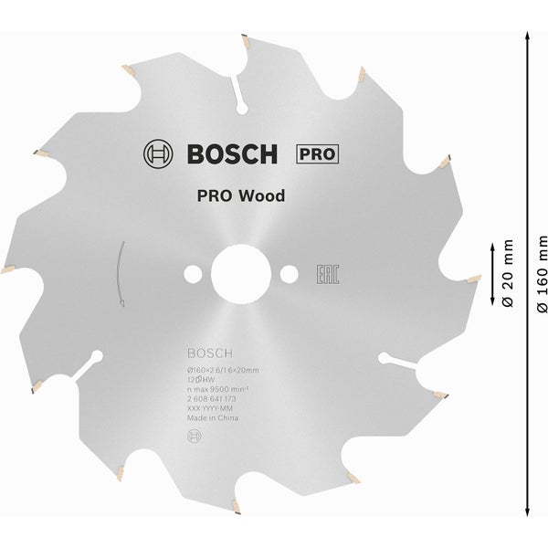 Bosch PRO Wood Kreissägeblatt 160 x 2,6 x 20 mm - 2608641173