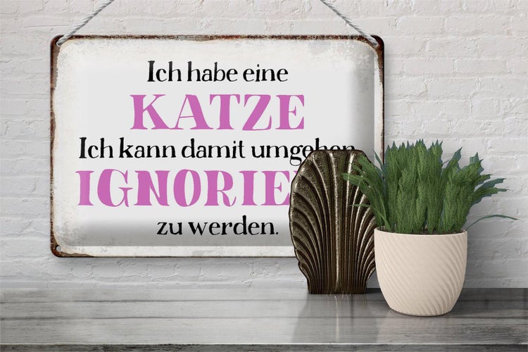 Blechschild Spruch 30x20cm habe Katze kann ignoriert werden