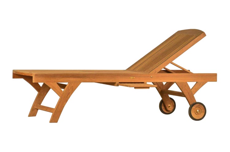 Teak Gartenliege extra hoch mit Rollen premium wetterfest