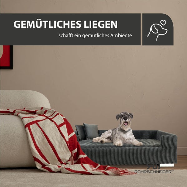 Rohrschneider Hundesofa gepolstert Cord breit dkl. grau