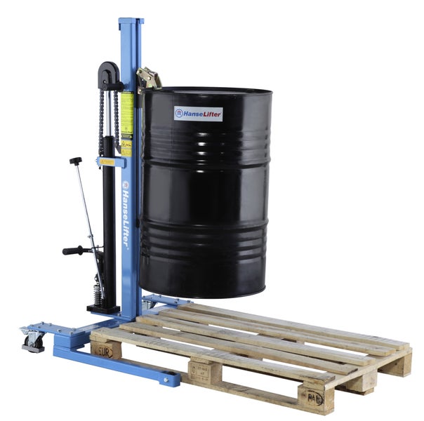 Fassheber mit Palette und einem Fass, Marke HanseLifter