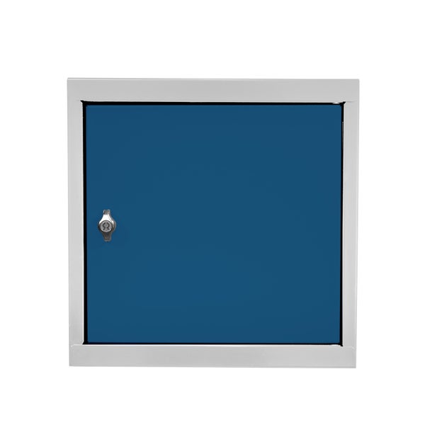 PROREGAL Schließfachwürfel Blocky mit Drehriegelschloss für Vorhängeschloss | HxBxT 40x40x40cm | Lichtgrau/Blau | Tresor, Schließfach