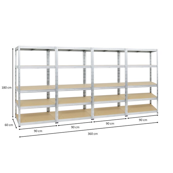 PROREGAL Mega Deal 4x Schwerlastregal Tiger HxBxT 180 x 90 x 60 cm Fachlast 265 kg 5-Ebenen Verzinkt