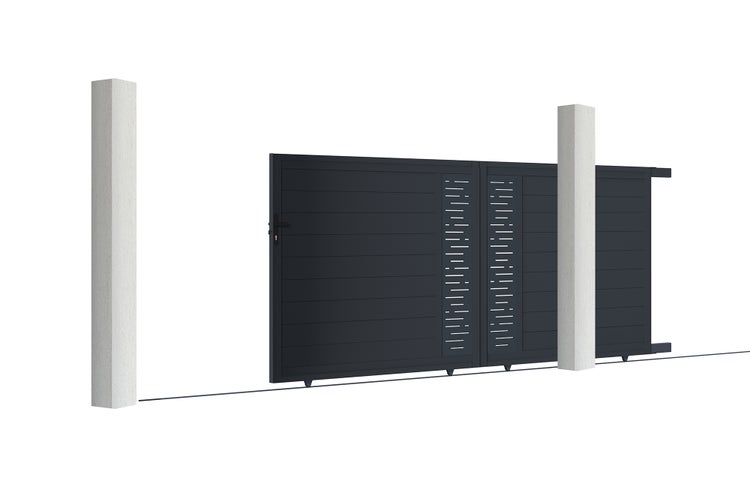 Schiebetor 3,5m ARLBERG H.160cm graues Aluminium + 2 Pfosten 20x20cm H.190cm