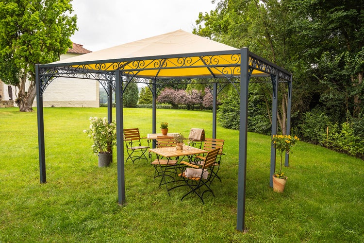 Pavillon ELEO Palermo 4 x 4 m schwarz - pulverbeschichtet | mit Sonnensegel ecru