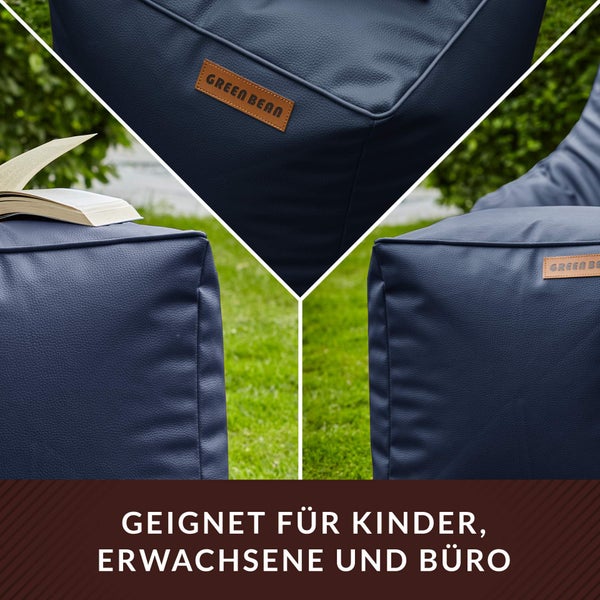Green Bean Sitzhocker aus Kunstleder - Pouf mit EPS Perlen Füllung - 40 x 40 cm - perfekte Ergänzung zum Sitzsack - Sitzwürfel Sitzkissen Hocker Fußhocker - Dunkelblau