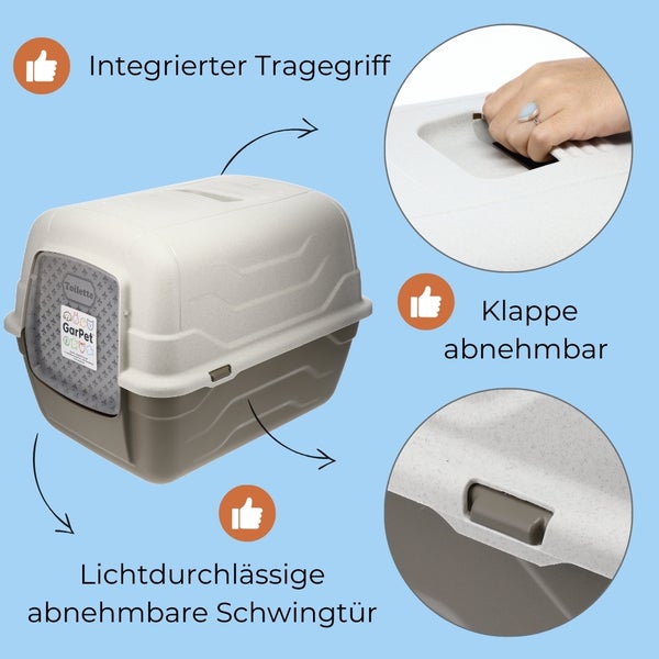 GarPet Katzenklo mit Deckel Schaufel Aktivkohlefilter - Haube kippbar - große XXL Katzentoilette Katzen WC Hauben Toilette Klo Outdoor