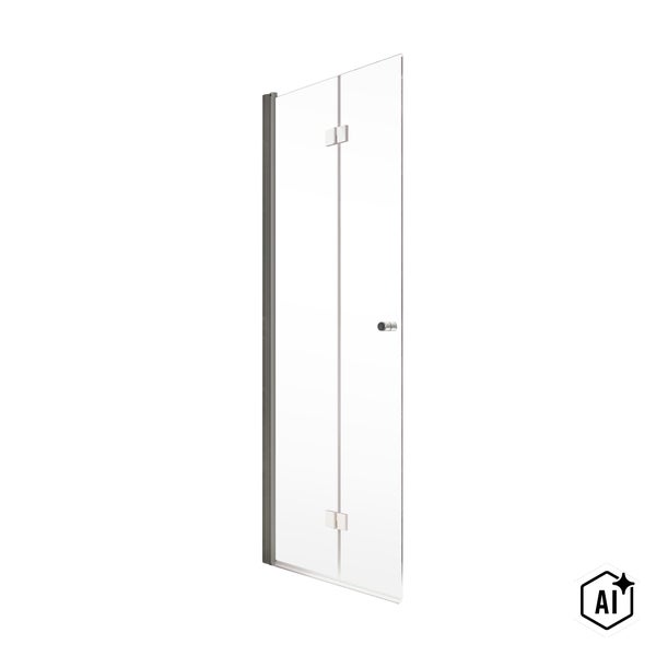 Faltbare Duschwand aus Sicherheitsglas mit Wandprofil und Metallbeschlägen zur Montage an der Badewanne.