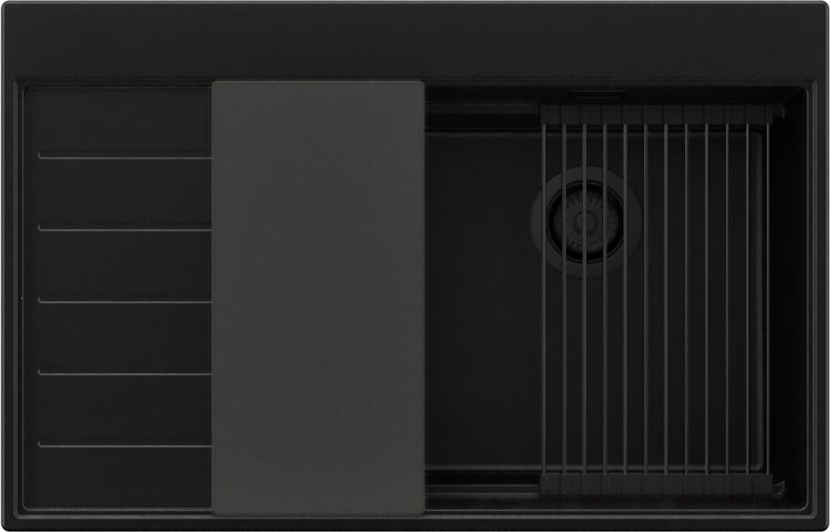 Spüle mit Abtropfgestell und Abdeckung