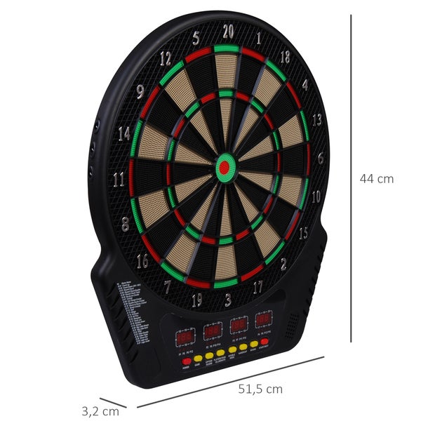 HOMCOM Elektronische Dart-set mit LED, automatischer Wertung, Soundeffekte, 6 Darts, 24 Dartköpfe, 27 Spiele und 243 Trefferoptionen, für 16 Spieler, 44 x 51,5 x 3,2 cm, ABS, PP, Schwarz