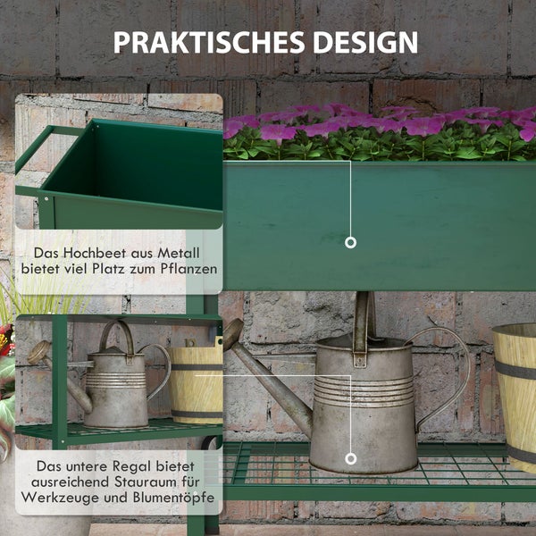 Outsunny Hochbeet, 109L x 44B x 80H cm, Metall, Kunststoff, grün