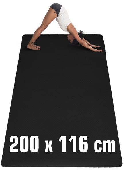 200x116 XXL Fitnessmatte - Rutschfest - 6mm Extra Breite Yogamatte Schwarz