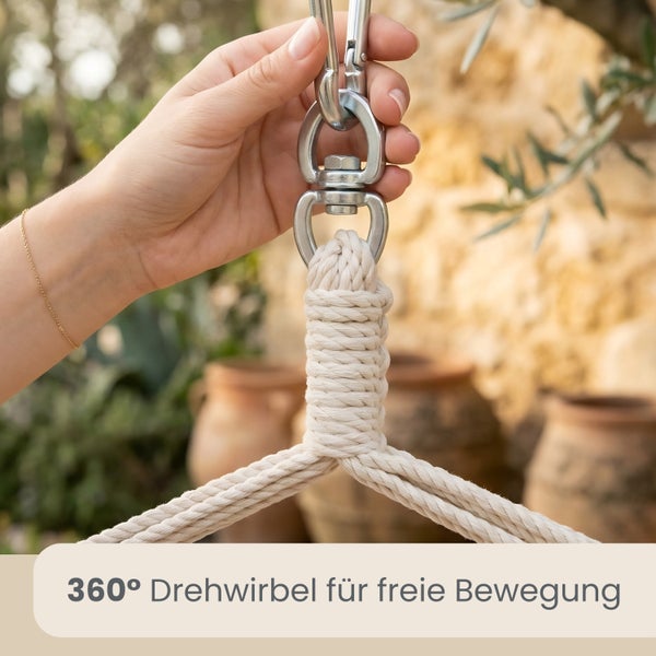 360 Grad Drehwirbel aus Metall für freie Bewegung an einer Hängesessel-Aufhängung.