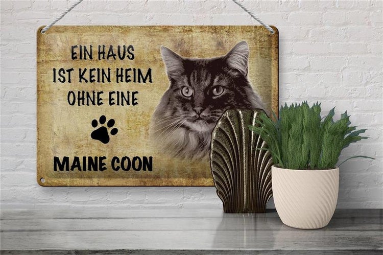 Blechschild Spruch 30x20cm Maine Coon Katze ohne kein Heim
