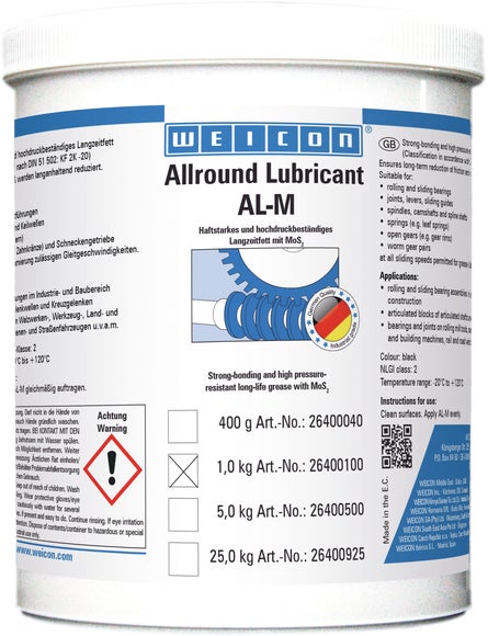 WEICON AL-M Hochleistungsfett | Langzeitfett mit MoS2 | 1 kg | schwarz